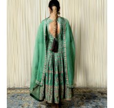 Green Gathered Anarkali Set