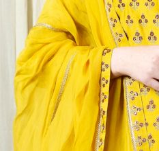 Yellow Short kurta with Tiered Sharara Set