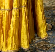 Yellow Short kurta with Tiered Sharara Set