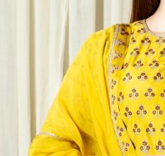 Yellow Short kurta with Tiered Sharara Set