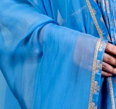 Blue Gathered Anarkali Set with Hand Embroidery