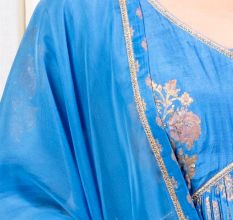 Blue Gathered Anarkali Set with Hand Embroidery