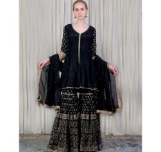 Black Peplum top with Sharara Set