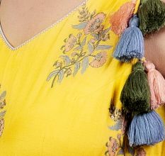 Yellow Gathered Anarkali Set with Hand Embroidery