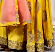 Yellow Gathered Anarkali Set with Hand Embroidery