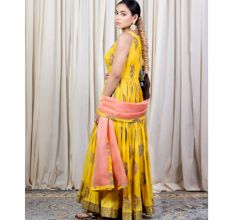 Yellow Gathered Anarkali Set with Hand Embroidery
