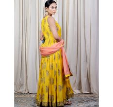 Yellow Gathered Anarkali Set with Hand Embroidery
