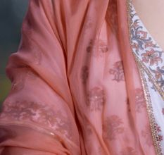 White Gathered Anarkali Set with Hand Embroidery