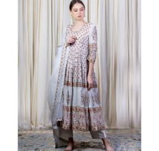 White Gathered Anarkali Set