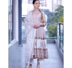White Gathered Anarkali Set