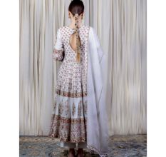 White Gathered Anarkali Set