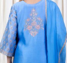 Blue A line Kurta Set with Hand Embroidery