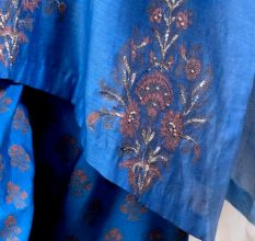 Blue A line Kurta Set with Hand Embroidery