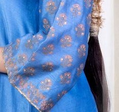 Blue A line Kurta Set with Hand Embroidery