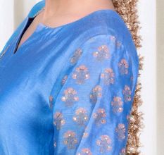Blue A line Kurta Set with Hand Embroidery