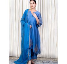 Blue A line Kurta Set with Hand Embroidery