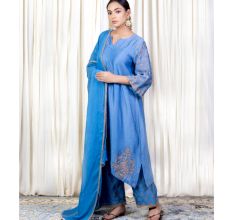 Blue A line Kurta Set with Hand Embroidery