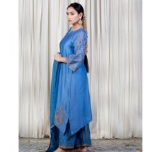 Blue A line Kurta Set with Hand Embroidery
