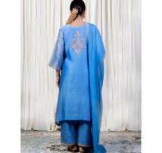 Blue A line Kurta Set with Hand Embroidery