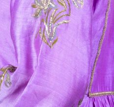 Purple Gathered Kurta Set with Hand Embroidery