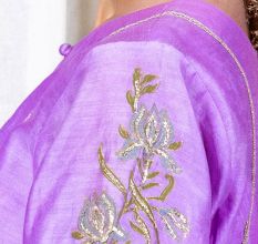 Purple Gathered Kurta Set with Hand Embroidery