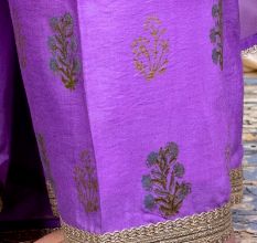 Purple Gathered Kurta Set with Hand Embroidery