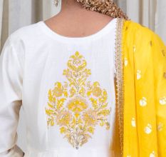 Off White Anarkali Set with Hand Embroidery