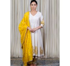 Off White Anarkali Set with Hand Embroidery