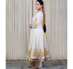 Off White Anarkali Set with Hand Embroidery