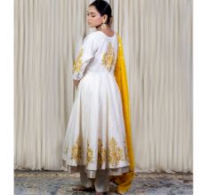 Off White Anarkali Set with Hand Embroidery