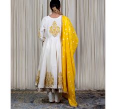 Off White Anarkali Set with Hand Embroidery