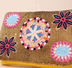 Boho Bloom Hand Beaded Clutch with Gold Chain Strap