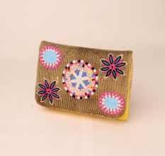 Boho Bloom Hand Beaded Clutch with Gold Chain Strap