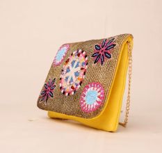 Boho Bloom Hand Beaded Clutch with Gold Chain Strap