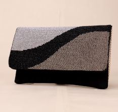 Midnight Rhythm Beaded Clutch with Detachable Chain Strap