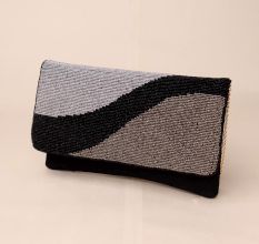 Midnight Rhythm Beaded Clutch with Detachable Chain Strap