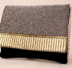 Golden Gleam Beaded Clutch with Elegant Chain Strap