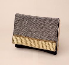 Golden Gleam Beaded Clutch with Elegant Chain Strap