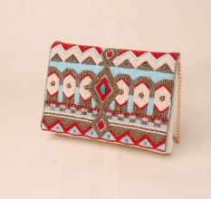 Boho Mirage Embroidered Clutch with Chain Strap