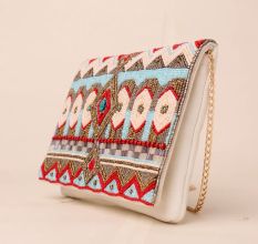Boho Mirage Embroidered Clutch with Chain Strap
