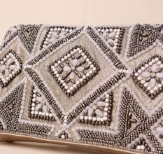 Imperial Gleam Hand-Embroidered Clutch with Chain Strap