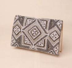 Imperial Gleam Hand-Embroidered Clutch with Chain Strap