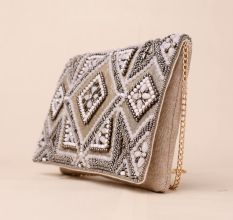 Imperial Gleam Hand-Embroidered Clutch with Chain Strap
