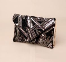 Cosmic Dusk Sequin Envelope Clutch with Detachable Chain Strap