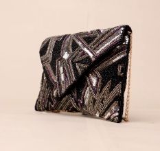 Cosmic Dusk Sequin Envelope Clutch with Detachable Chain Strap