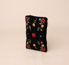 Midnight Bloom Hand-Beaded Floral Clutch with Detachable Chain Strap