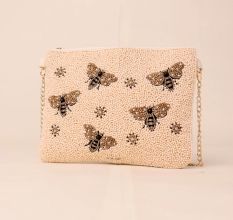 Queen Bee Hand-Beaded Clutch with Elegant Chain Strap