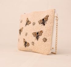 Queen Bee Hand-Beaded Clutch with Elegant Chain Strap