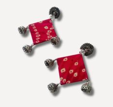 Pink Bandhani Fabric Jhumka Earrings For Women