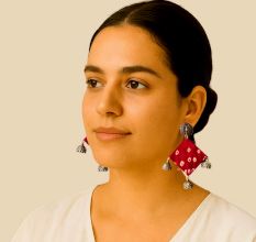 Pink Bandhani Fabric Jhumka Earrings For Women